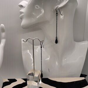 Black Rhinestone Drop Chain Earrings